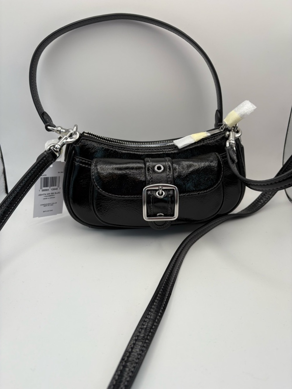 Coach Black Patent Leather Shoulder Bag with Buckle NWT